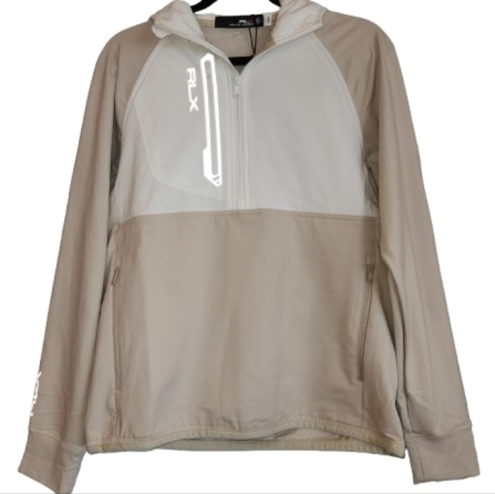NWT Ralph Lauren RLX $198 Tan/White Hybrid 1/2 Zip Hoodie Reflective Size S Golf